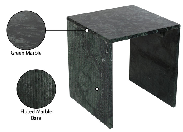 Meridian Furniture Pienza Sculptural Fluted End Table Art Deco Handcrafted Stone Accent for Modern Living Room Green Genuine Marble 99096Green-ET