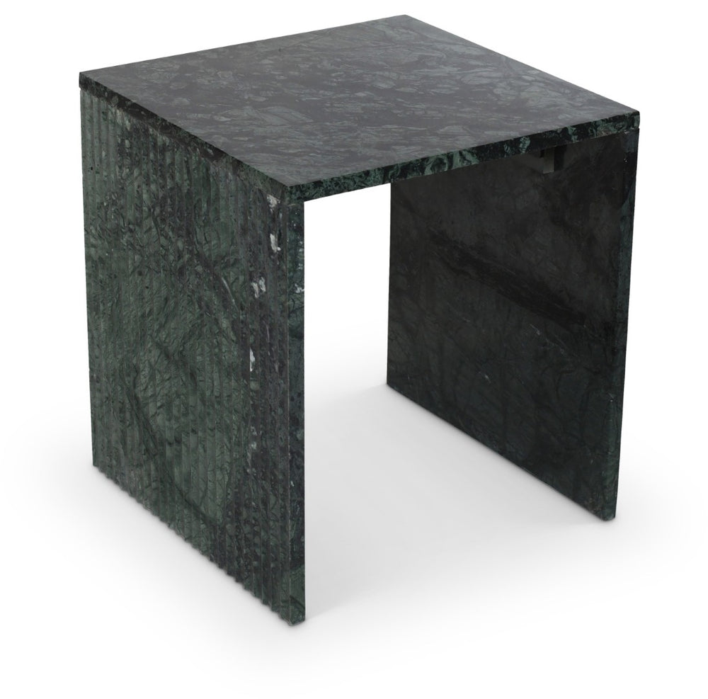 Meridian Furniture Pienza Sculptural Fluted End Table Art Deco Handcrafted Stone Accent for Modern Living Room Green Genuine Marble 99096Green-ET