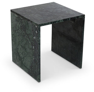Meridian Furniture Pienza Sculptural Fluted End Table Art Deco Handcrafted Stone Accent for Modern Living Room Green Genuine Marble 99096Green-ET