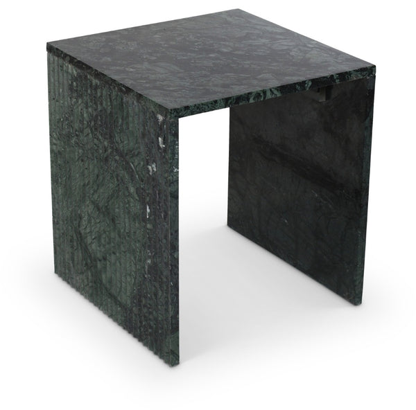 Meridian Furniture Pienza Sculptural Fluted End Table Art Deco Handcrafted Stone Accent for Modern Living Room Green Genuine Marble 99096Green-ET