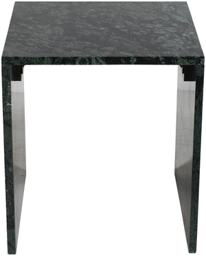 Meridian Furniture Pienza Sculptural Fluted End Table Art Deco Handcrafted Stone Accent for Modern Living Room Green Genuine Marble 99096Green-ET