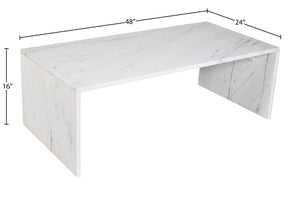 Meridian Furniture Pienza Handcrafted Stone Coffee Table with Fluted Sculptural Base for Art Deco Living Rooms White Genuine Marble 99096White-CT