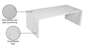 Meridian Furniture Pienza Handcrafted Stone Coffee Table with Fluted Sculptural Base for Art Deco Living Rooms White Genuine Marble 99096White-CT
