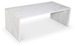 Meridian Furniture Pienza Handcrafted Stone Coffee Table with Fluted Sculptural Base for Art Deco Living Rooms White Genuine Marble 99096White-CT