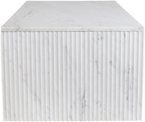 Meridian Furniture Pienza Handcrafted Stone Coffee Table with Fluted Sculptural Base for Art Deco Living Rooms White Genuine Marble 99096White-CT