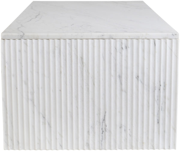Meridian Furniture Pienza Handcrafted Stone Coffee Table with Fluted Sculptural Base for Art Deco Living Rooms White Genuine Marble 99096White-CT