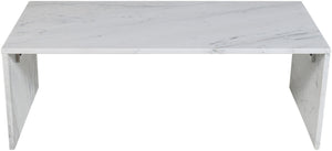Meridian Furniture Pienza Handcrafted Stone Coffee Table with Fluted Sculptural Base for Art Deco Living Rooms White Genuine Marble 99096White-CT