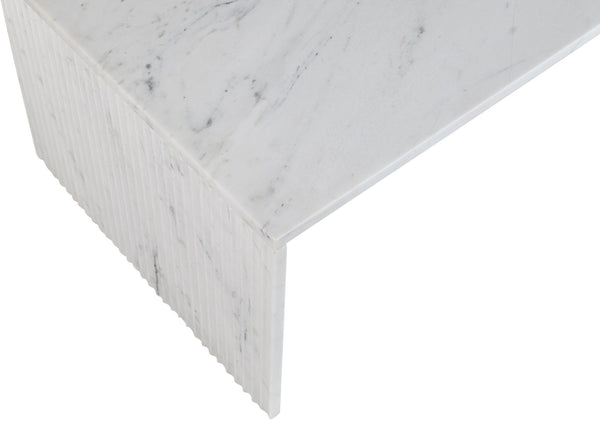 Meridian Furniture Pienza Handcrafted Stone Coffee Table with Fluted Sculptural Base for Art Deco Living Rooms White Genuine Marble 99096White-CT
