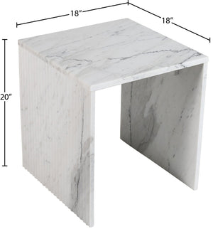 Meridian Furniture Pienza Sculptural Fluted End Table Art Deco Handcrafted Stone Accent for Modern Living Room White Genuine Marble 99096White-ET