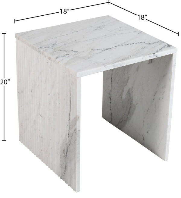 Meridian Furniture Pienza Sculptural Fluted End Table Art Deco Handcrafted Stone Accent for Modern Living Room White Genuine Marble 99096White-ET