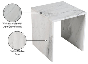 Meridian Furniture Pienza Sculptural Fluted End Table Art Deco Handcrafted Stone Accent for Modern Living Room White Genuine Marble 99096White-ET