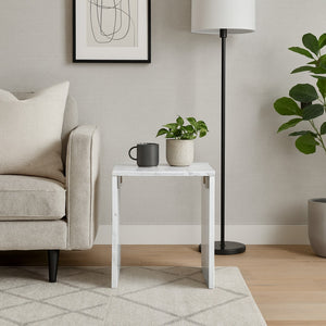 Meridian Furniture Pienza Sculptural Fluted End Table Art Deco Handcrafted Stone Accent for Modern Living Room White Genuine Marble 99096White-ET