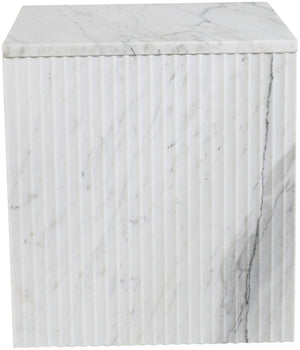 Meridian Furniture Pienza Sculptural Fluted End Table Art Deco Handcrafted Stone Accent for Modern Living Room White Genuine Marble 99096White-ET
