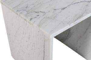 Meridian Furniture Pienza Sculptural Fluted End Table Art Deco Handcrafted Stone Accent for Modern Living Room White Genuine Marble 99096White-ET