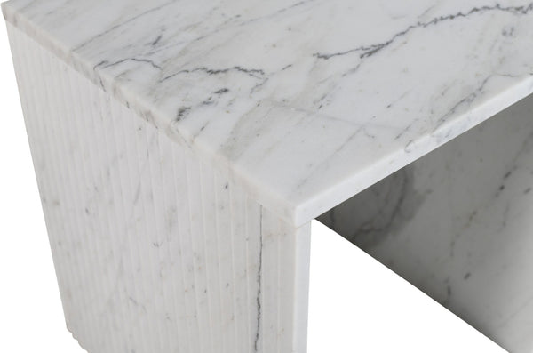 Meridian Furniture Pienza Sculptural Fluted End Table Art Deco Handcrafted Stone Accent for Modern Living Room White Genuine Marble 99096White-ET