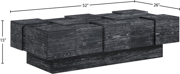 Meridian Furniture Anzio Art Deco Oak Veneer Coffee Table with Geometric Relief and Tiered Shelves for Living Rooms Black 99097Black-CT