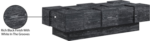 Meridian Furniture Anzio Art Deco Oak Veneer Coffee Table with Geometric Relief and Tiered Shelves for Living Rooms Black 99097Black-CT