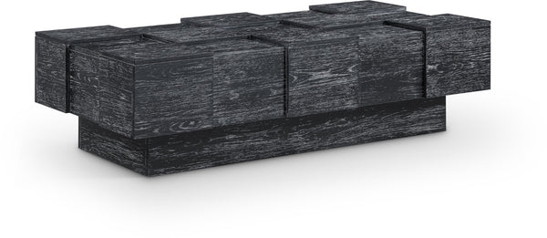 Meridian Furniture Anzio Art Deco Oak Veneer Coffee Table with Geometric Relief and Tiered Shelves for Living Rooms Black 99097Black-CT