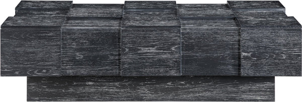 Meridian Furniture Anzio Art Deco Oak Veneer Coffee Table with Geometric Relief and Tiered Shelves for Living Rooms Black 99097Black-CT