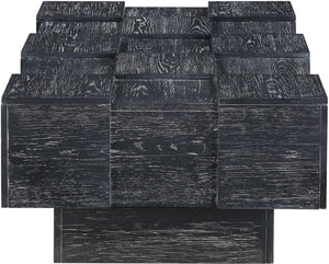 Meridian Furniture Anzio Art Deco Oak Veneer Coffee Table with Geometric Relief and Tiered Shelves for Living Rooms Black 99097Black-CT