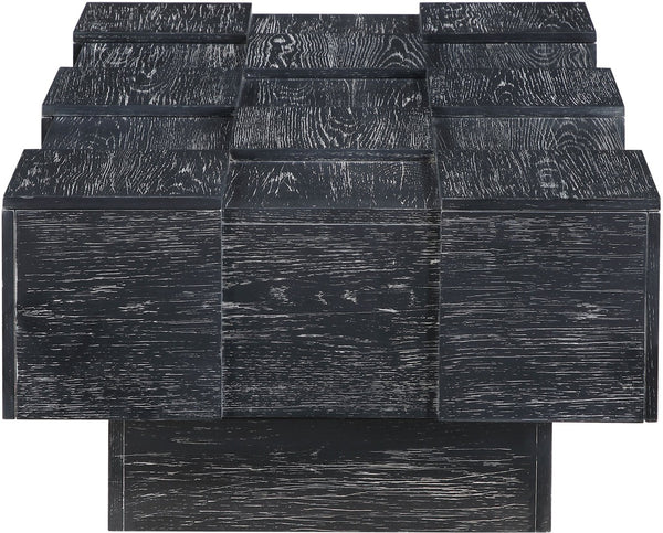 Meridian Furniture Anzio Art Deco Oak Veneer Coffee Table with Geometric Relief and Tiered Shelves for Living Rooms Black 99097Black-CT