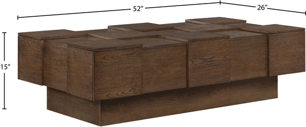 Meridian Furniture Anzio Art Deco Oak Veneer Coffee Table with Geometric Relief and Tiered Shelves for Living Rooms Brown 99097Brown-CT