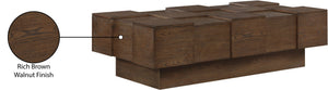 Meridian Furniture Anzio Art Deco Oak Veneer Coffee Table with Geometric Relief and Tiered Shelves for Living Rooms Brown 99097Brown-CT
