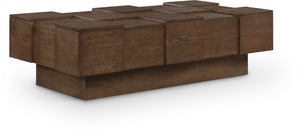 Meridian Furniture Anzio Art Deco Oak Veneer Coffee Table with Geometric Relief and Tiered Shelves for Living Rooms Brown 99097Brown-CT