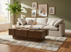 Meridian Furniture Anzio Art Deco Oak Veneer Coffee Table with Geometric Relief and Tiered Shelves for Living Rooms Brown 99097Brown-CT