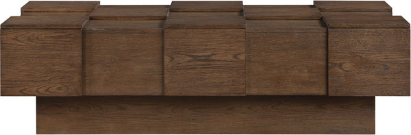 Meridian Furniture Anzio Art Deco Oak Veneer Coffee Table with Geometric Relief and Tiered Shelves for Living Rooms Brown 99097Brown-CT