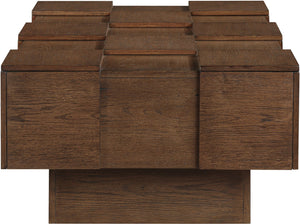 Meridian Furniture Anzio Art Deco Oak Veneer Coffee Table with Geometric Relief and Tiered Shelves for Living Rooms Brown 99097Brown-CT