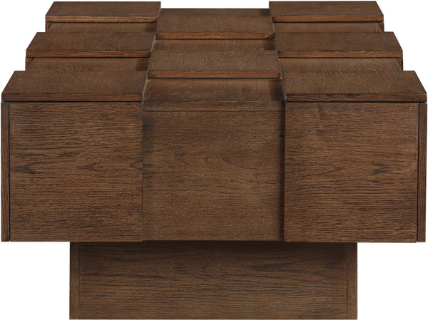Meridian Furniture Anzio Art Deco Oak Veneer Coffee Table with Geometric Relief and Tiered Shelves for Living Rooms Brown 99097Brown-CT