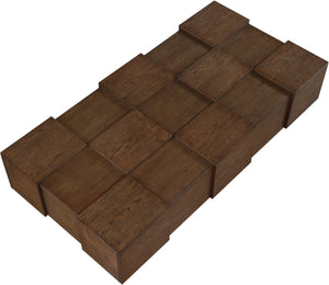 Meridian Furniture Anzio Art Deco Oak Veneer Coffee Table with Geometric Relief and Tiered Shelves for Living Rooms Brown 99097Brown-CT