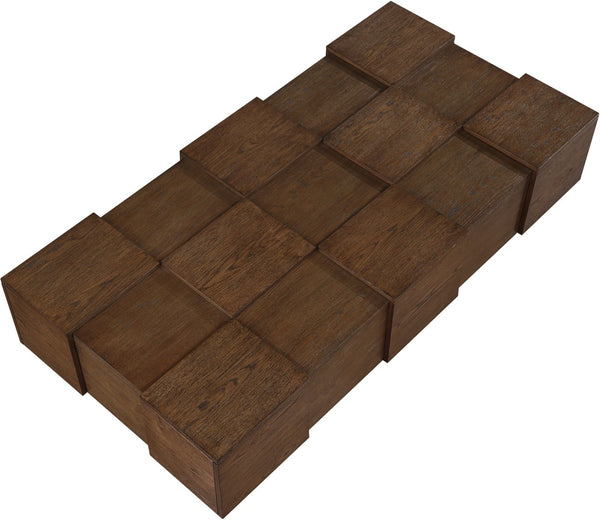 Meridian Furniture Anzio Art Deco Oak Veneer Coffee Table with Geometric Relief and Tiered Shelves for Living Rooms Brown 99097Brown-CT