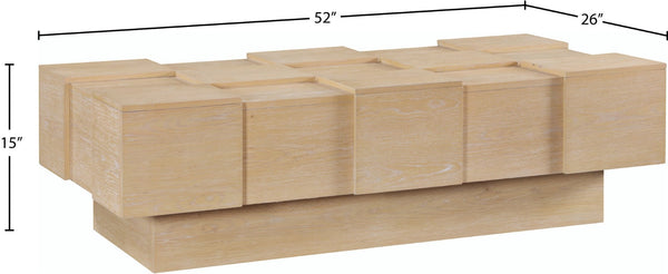 Meridian Furniture Anzio Art Deco Oak Veneer Coffee Table with Geometric Relief and Tiered Shelves for Living Rooms Natural 99097Oak-CT