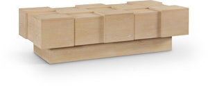Meridian Furniture Anzio Art Deco Oak Veneer Coffee Table with Geometric Relief and Tiered Shelves for Living Rooms Natural 99097Oak-CT