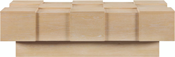 Meridian Furniture Anzio Art Deco Oak Veneer Coffee Table with Geometric Relief and Tiered Shelves for Living Rooms Natural 99097Oak-CT