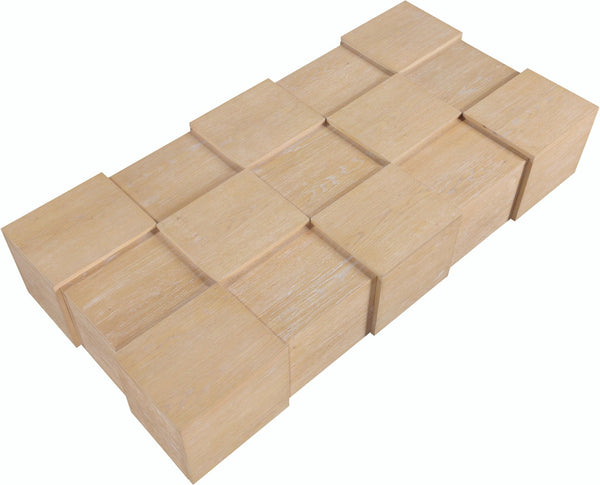 Meridian Furniture Anzio Art Deco Oak Veneer Coffee Table with Geometric Relief and Tiered Shelves for Living Rooms Natural 99097Oak-CT