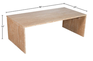 Meridian Furniture Pienza Handcrafted Stone Coffee Table with Fluted Sculptural Base for Art Deco Living Rooms Natural Travertine 99098Travertine-CT