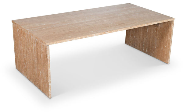 Meridian Furniture Pienza Handcrafted Stone Coffee Table with Fluted Sculptural Base for Art Deco Living Rooms Natural Travertine 99098Travertine-CT