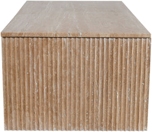 Meridian Furniture Pienza Handcrafted Stone Coffee Table with Fluted Sculptural Base for Art Deco Living Rooms Natural Travertine 99098Travertine-CT
