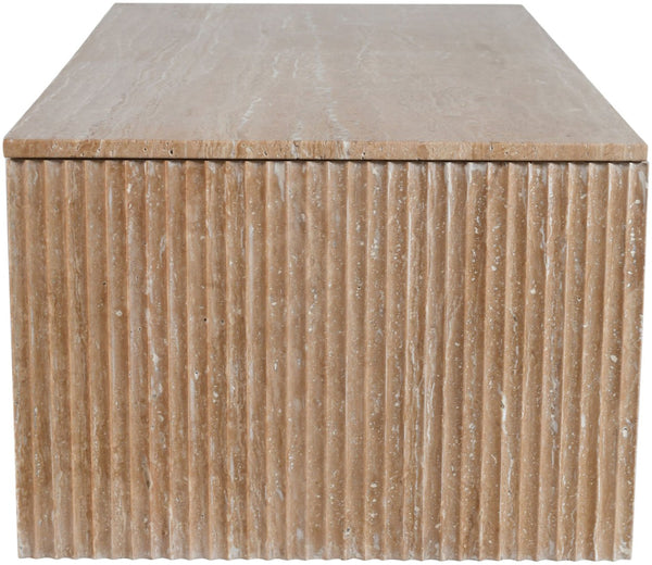 Meridian Furniture Pienza Handcrafted Stone Coffee Table with Fluted Sculptural Base for Art Deco Living Rooms Natural Travertine 99098Travertine-CT