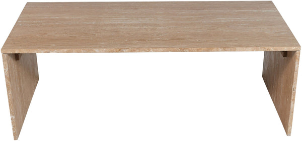 Meridian Furniture Pienza Handcrafted Stone Coffee Table with Fluted Sculptural Base for Art Deco Living Rooms Natural Travertine 99098Travertine-CT