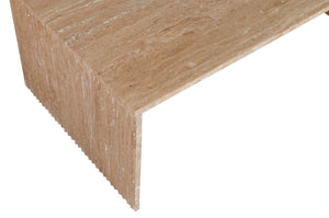 Meridian Furniture Pienza Handcrafted Stone Coffee Table with Fluted Sculptural Base for Art Deco Living Rooms Natural Travertine 99098Travertine-CT