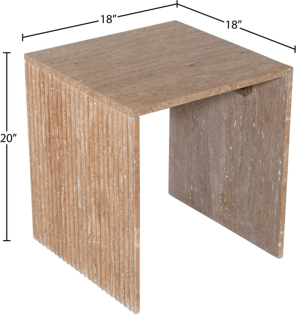 Meridian Furniture Pienza Sculptural Fluted End Table Art Deco Handcrafted Stone Accent for Modern Living Room Natural Travertine 99098Travertine-ET