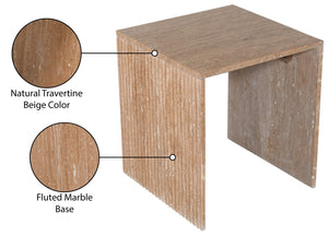 Meridian Furniture Pienza Sculptural Fluted End Table Art Deco Handcrafted Stone Accent for Modern Living Room Natural Travertine 99098Travertine-ET