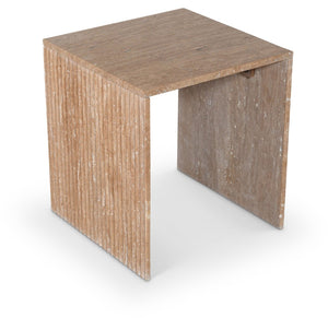 Meridian Furniture Pienza Sculptural Fluted End Table Art Deco Handcrafted Stone Accent for Modern Living Room Natural Travertine 99098Travertine-ET