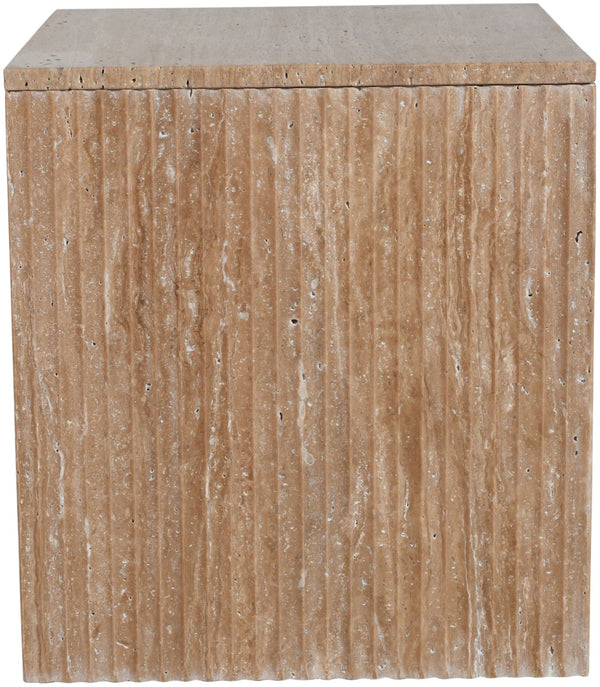 Meridian Furniture Pienza Sculptural Fluted End Table Art Deco Handcrafted Stone Accent for Modern Living Room Natural Travertine 99098Travertine-ET