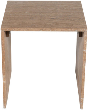 Meridian Furniture Pienza Sculptural Fluted End Table Art Deco Handcrafted Stone Accent for Modern Living Room Natural Travertine 99098Travertine-ET