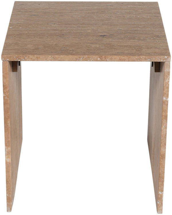Meridian Furniture Pienza Sculptural Fluted End Table Art Deco Handcrafted Stone Accent for Modern Living Room Natural Travertine 99098Travertine-ET
